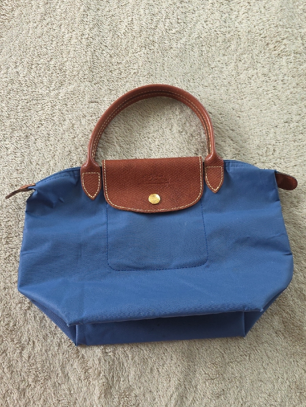 Women's Small Top-Handle Tote in Blue with Brown Trim